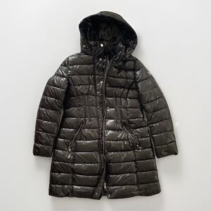 Women’s GUESS Longline Black Winter Hooded Puffer Jacket W/Removeable Hood L